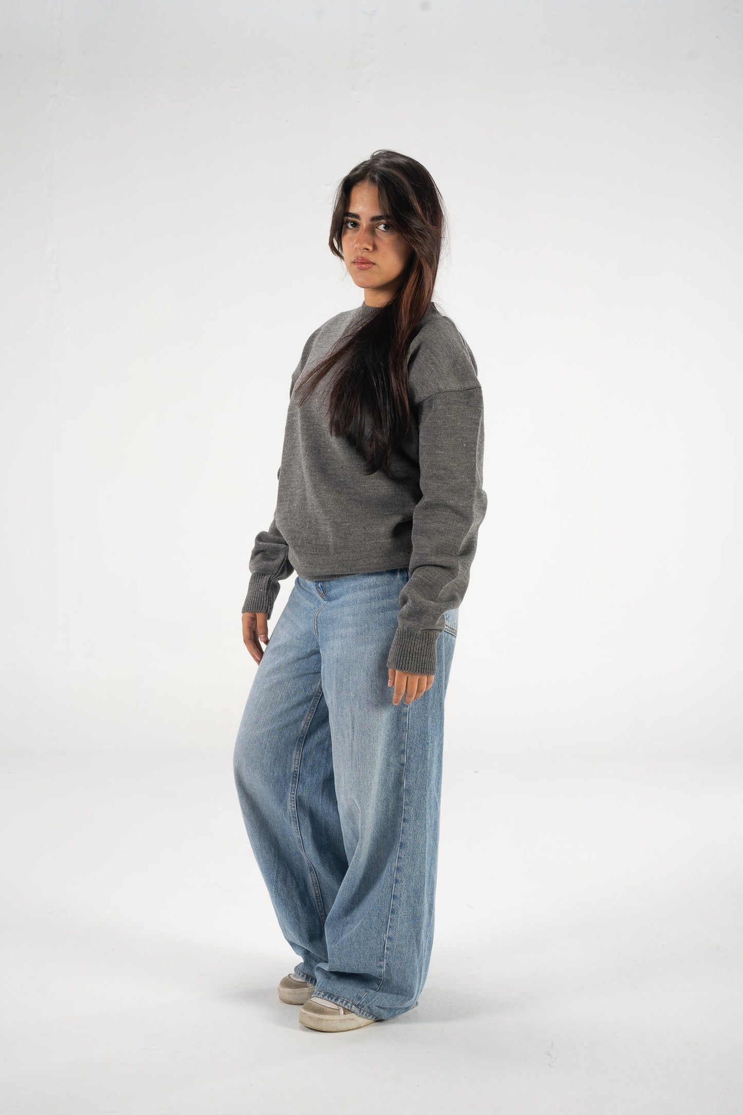 Grey Round Knitted Crewneck