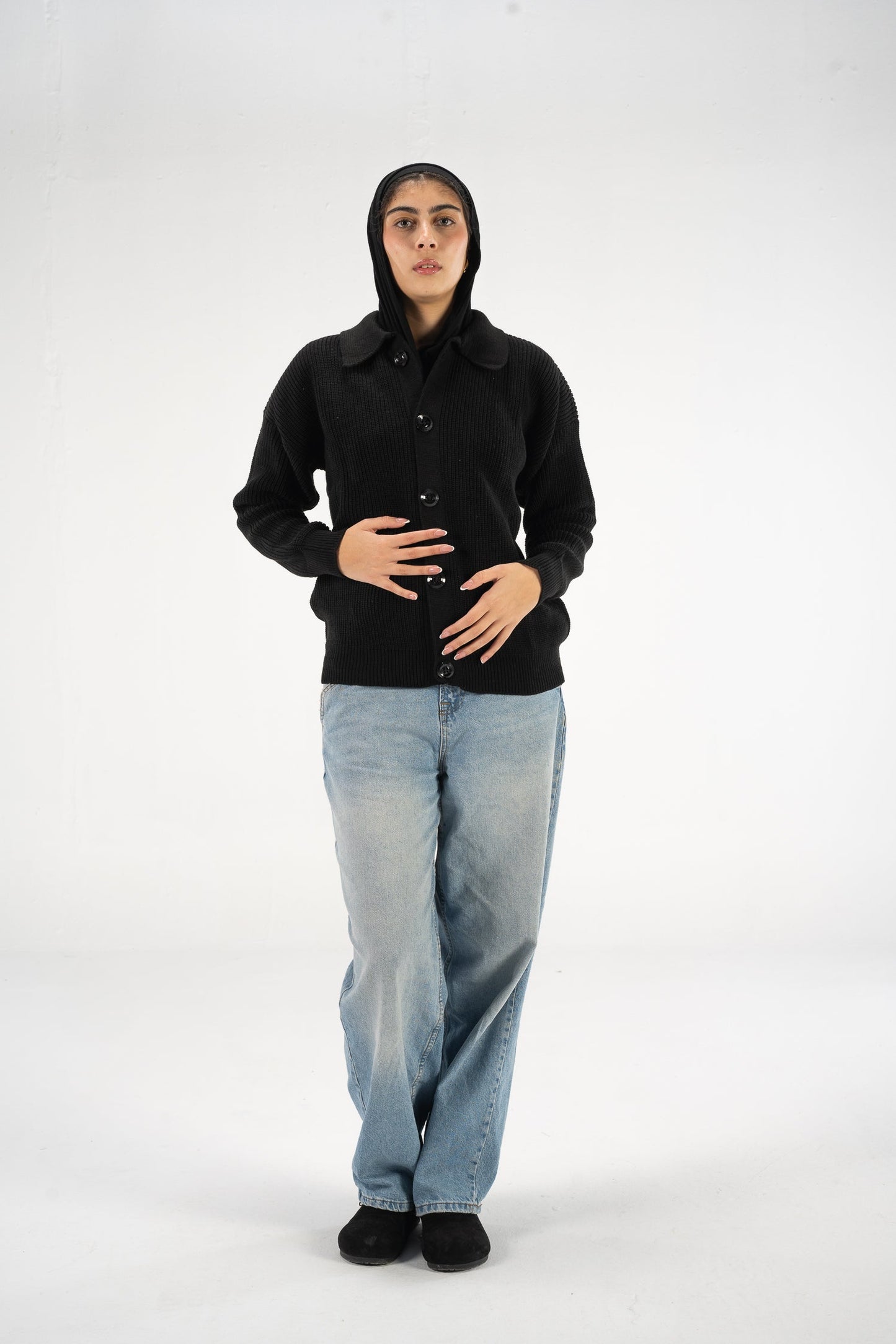 Black Knitted Button Up