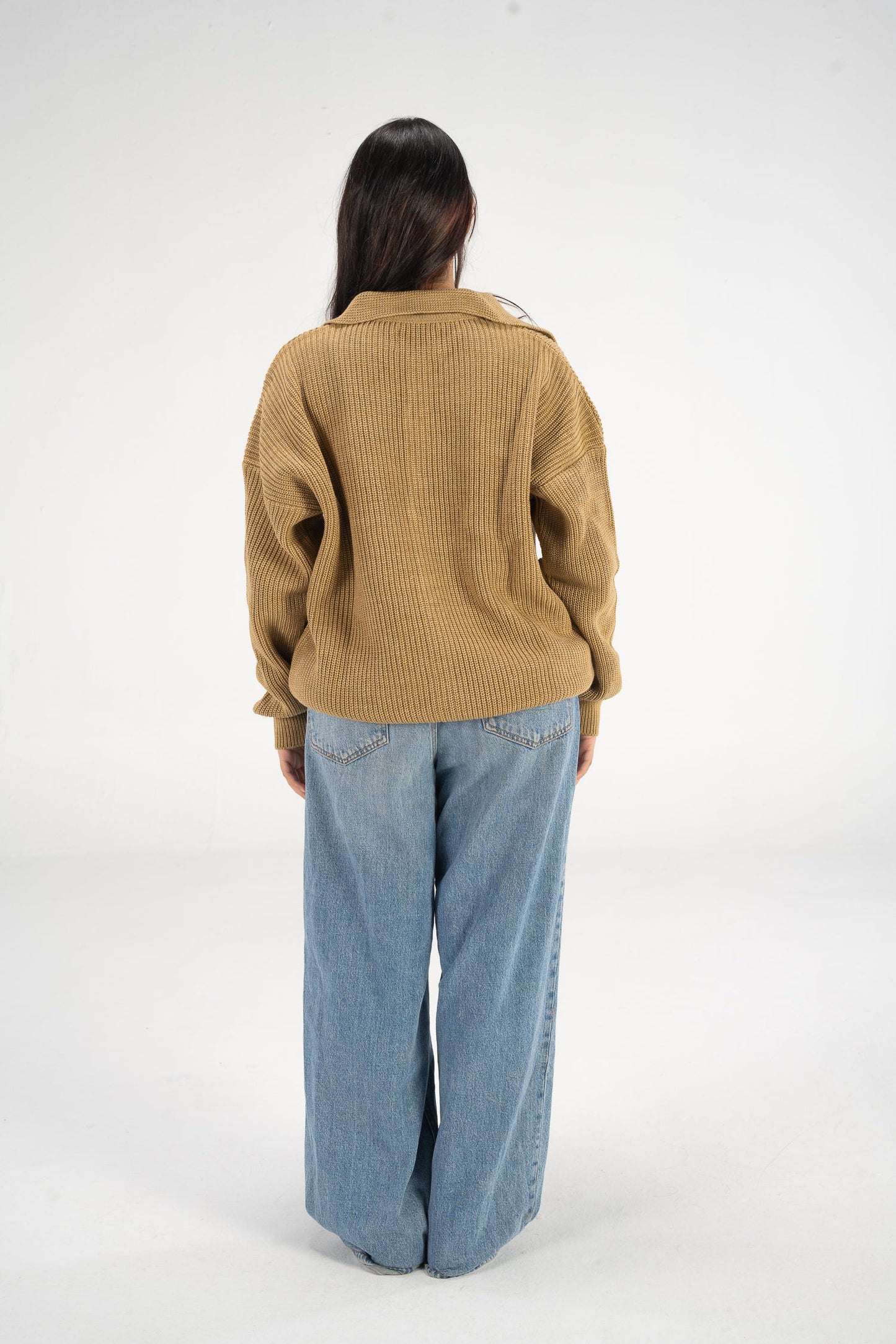 Camel Knitted Button Up