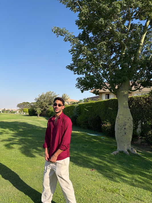 Burgundy Riviera Linen Shirt