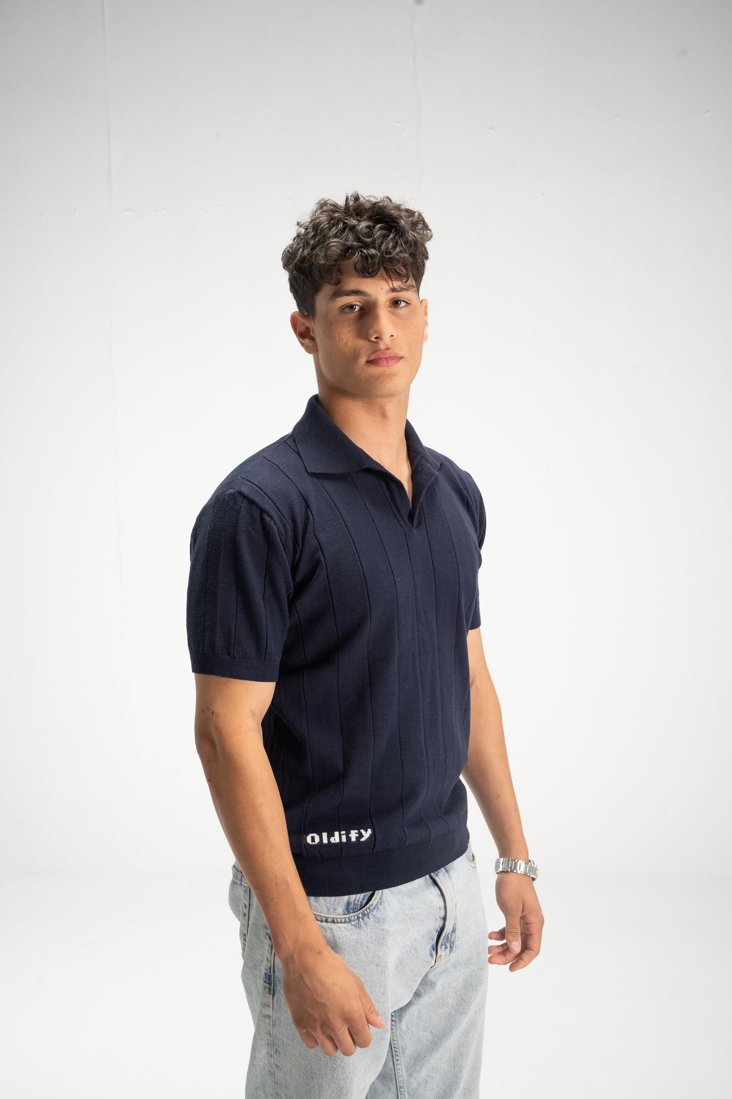 Blue Navy Knitted Polo T-shirt