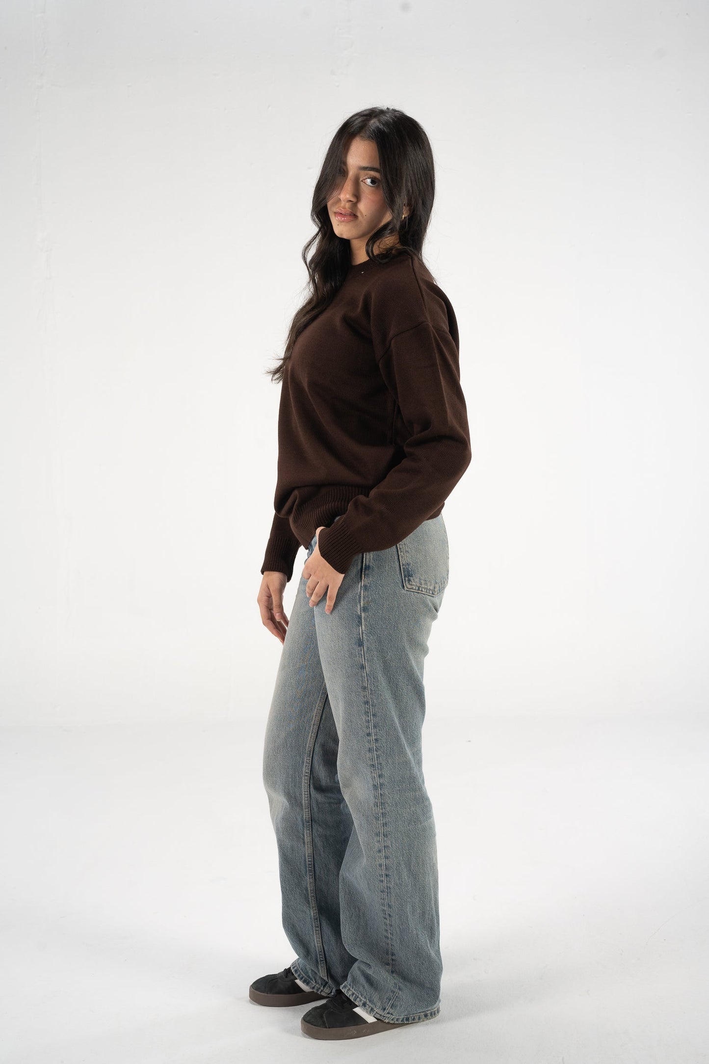 Brown Round Knitted Crewneck