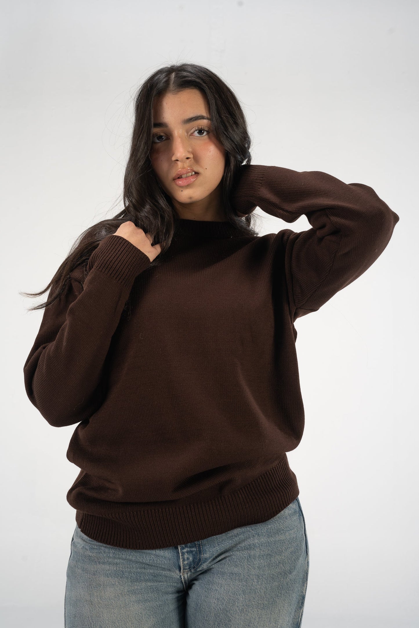Brown Round Knitted Crewneck