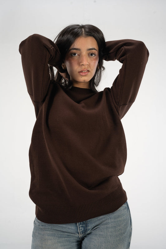 Brown Round Knitted Crewneck