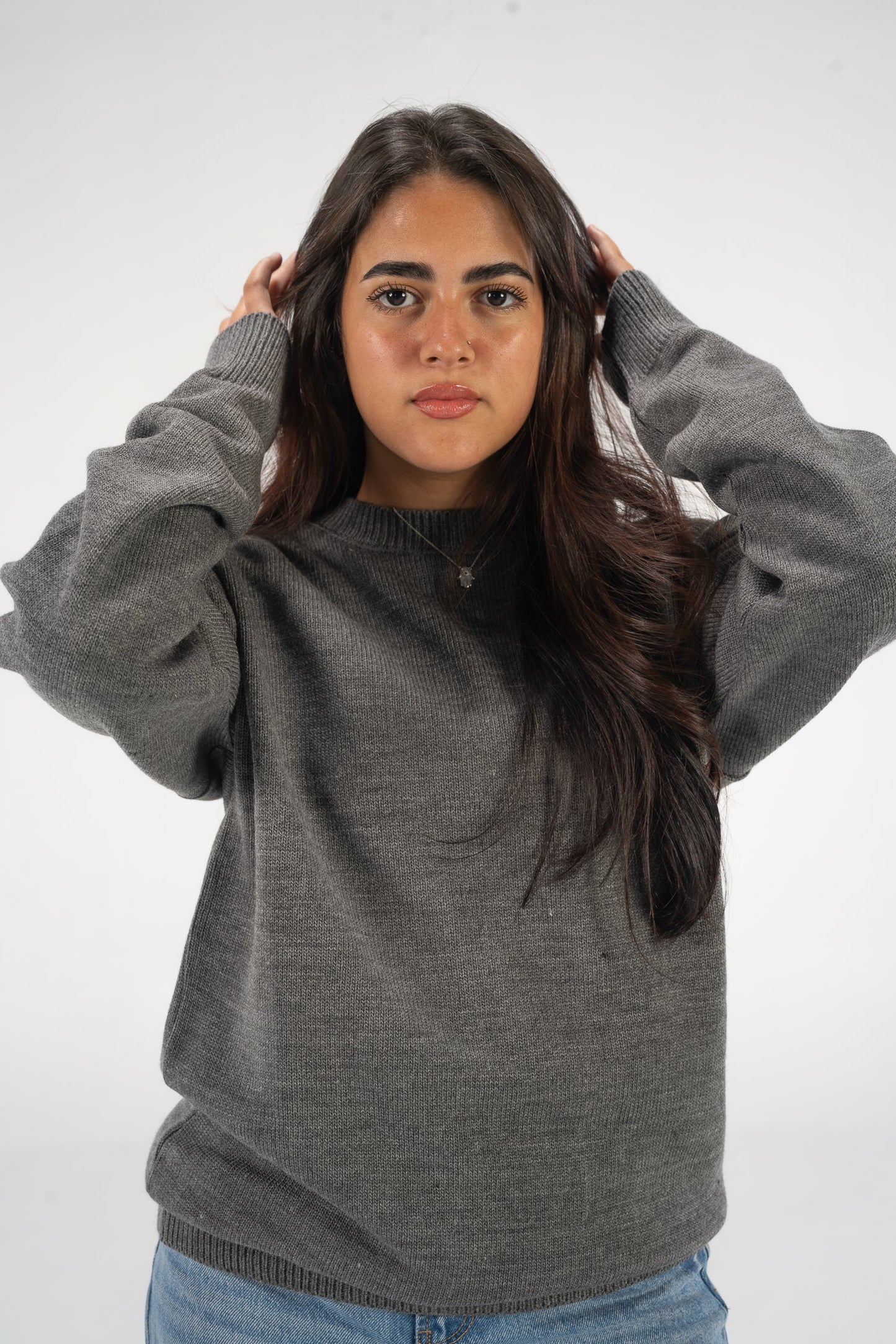 Grey Round Knitted Crewneck
