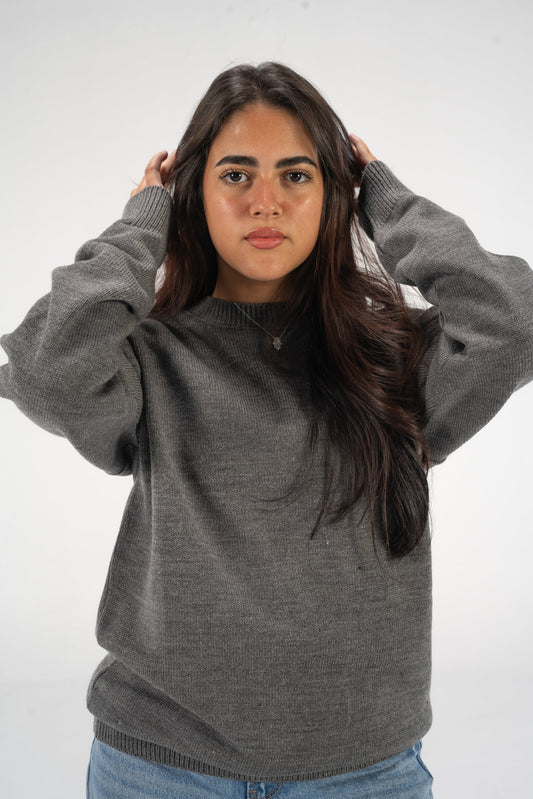 Grey Round Knitted Crewneck