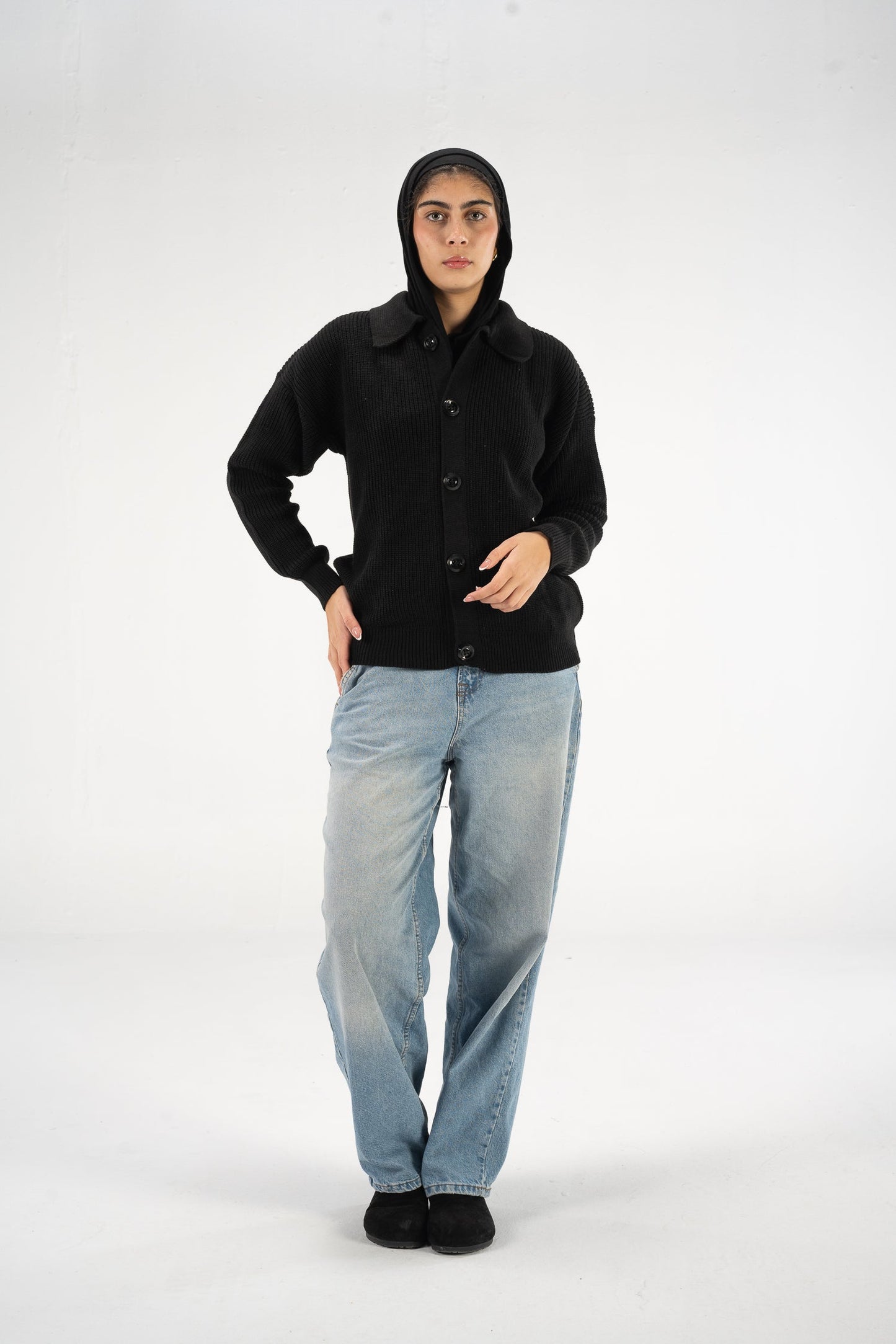 Black Knitted Button Up